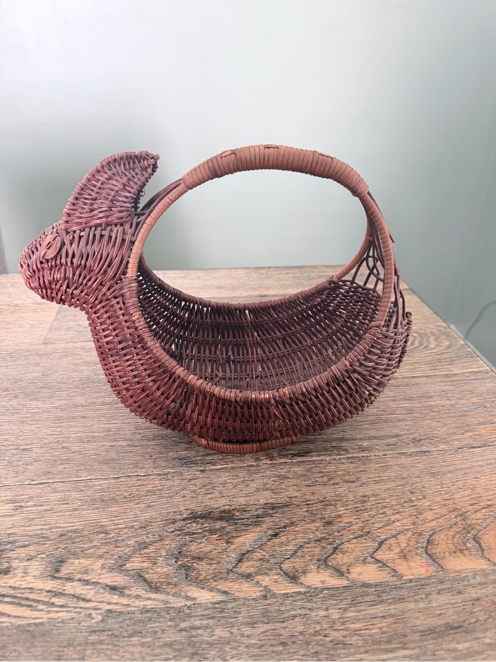 Handwoven Bunny-Shaped Rattan Basket - Rustic Brown